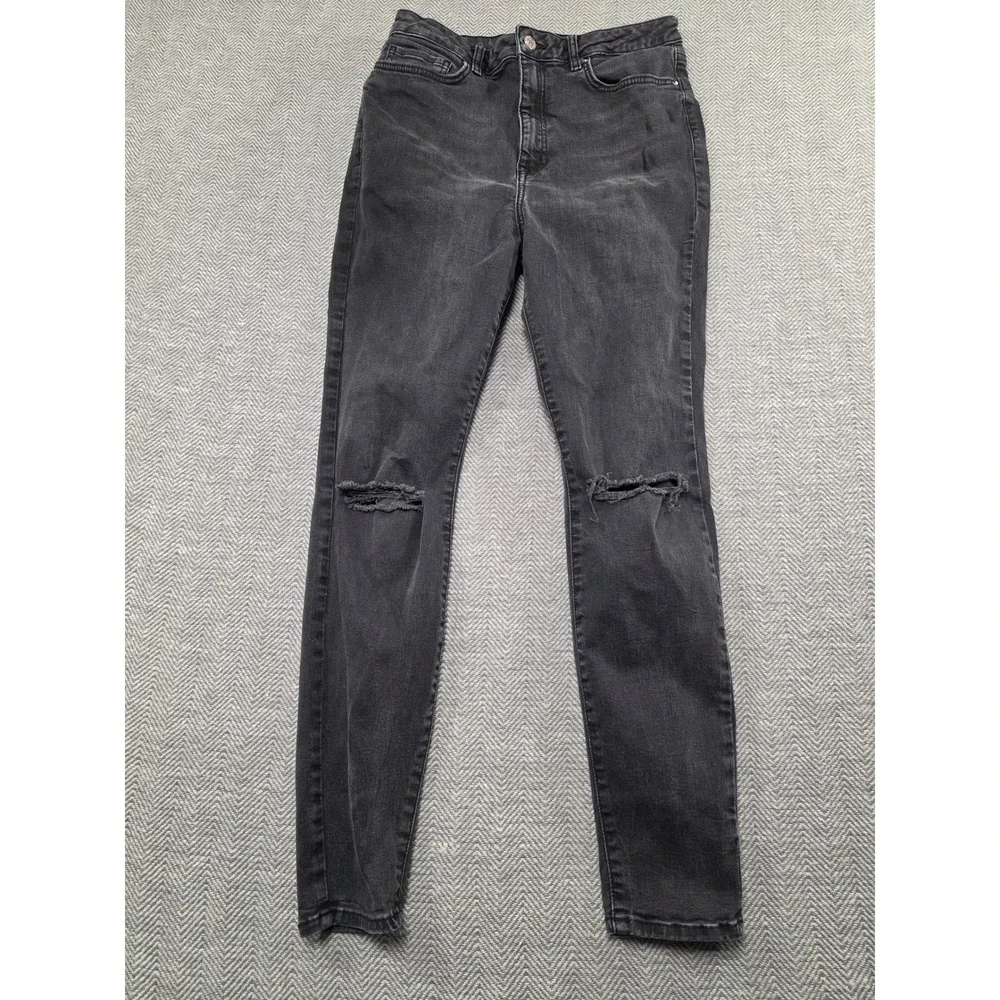 Forever 21 Womens Black Skinny Jeans‎ Distressed Knee High Rise Size 30